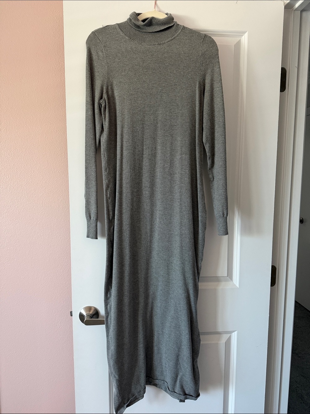 Long Sleeve Gray Turtleneck Knit Dress